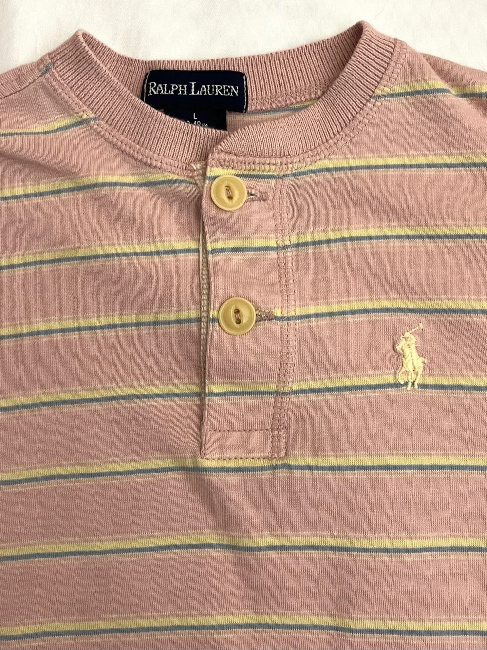 Ralph Lauren 90s Henley Striped Cream Vintage Polo Shirt 12-18M